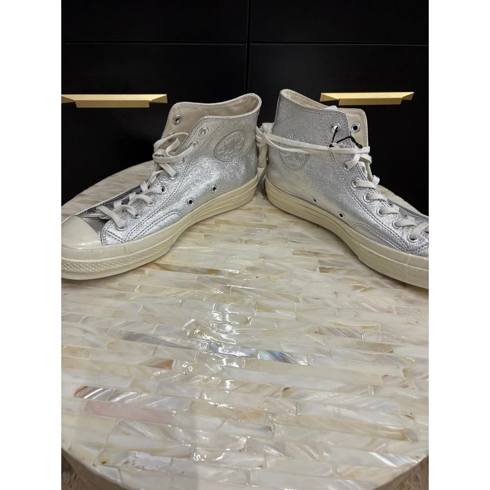 Converse Chuck 70 High Top Metallic Silver Cracked Leather Sneakers 561731C 9.5